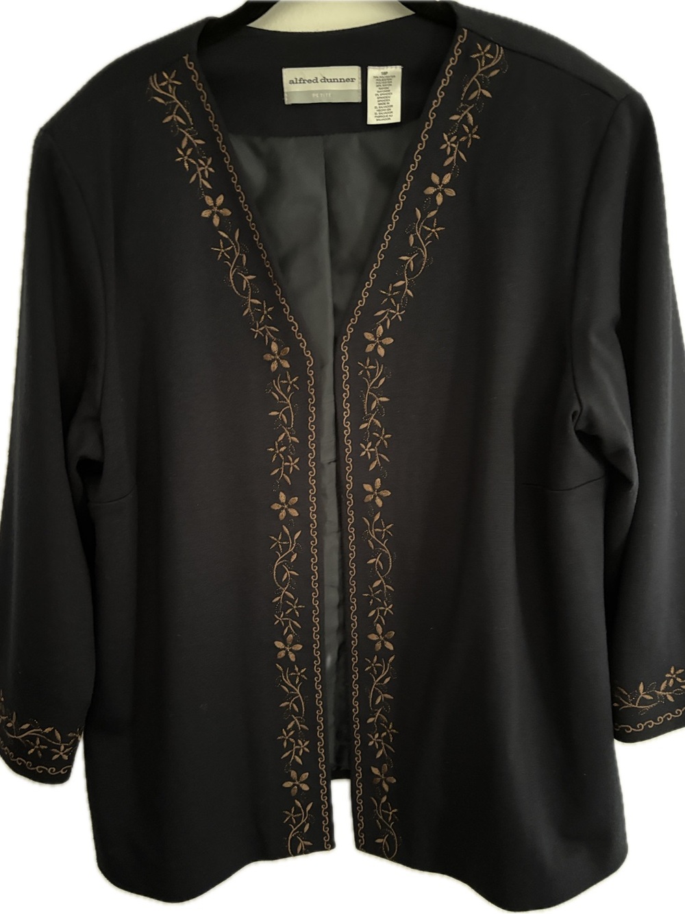Alfred Dunner Navy Lightweight Jacket with Brown Golden Floral Embroidery 16P